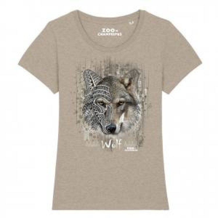 T-shirt femme premium bio Loup Tribes Zoo de Champrepus Mid Heather Beige M