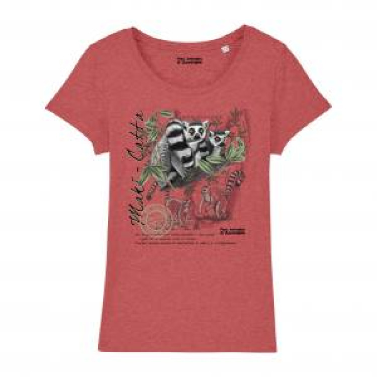T-shirt femme premium bio Maki Catta Parc Animalier d&rsquo;Auvergne + transfert Col Parc Animalier d&rsquo;Auvergne Mid Heather Red L