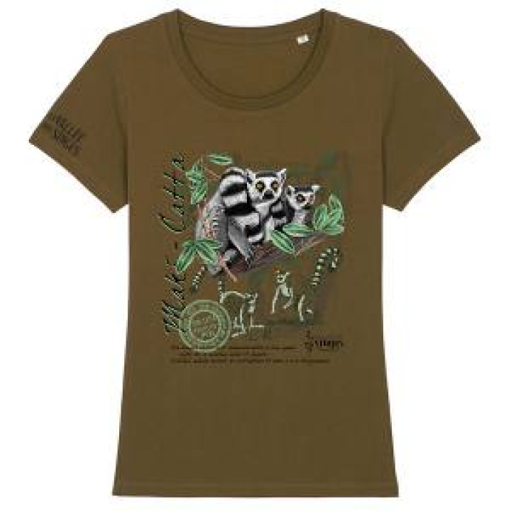 Tshirt femme premium bio Maki Catta  transfert manche droite Vallée des Singes British Khaki S