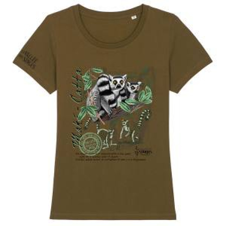 T-shirt femme premium bio Maki Catta + transfert manche droite Vallée des Singes British Khaki XL