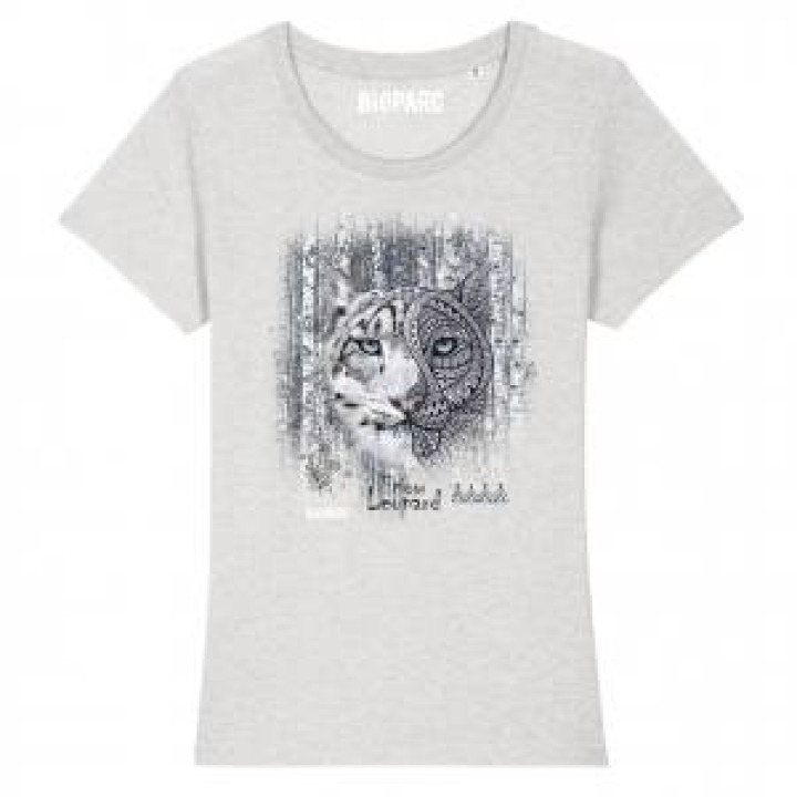 Tshirt femme premium bio Panthère des Neiges Native Tribes Bioparc  transfert Col Bioparc Cream He