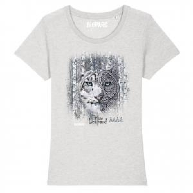 T-shirt femme premium bio Panthère des Neiges Native Tribes Bioparc + transfert Col Bioparc Cream He
