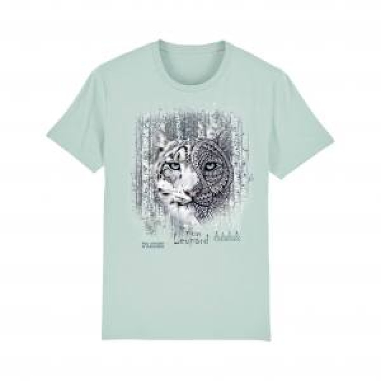 T-shirt femme premium bio Panth&egrave;re des Neiges Native Tribes Parc Animalier d&rsquo;Auvergne + transfert Col Parc Animalier d&rsquo;Auvergne Caribbean Blue L