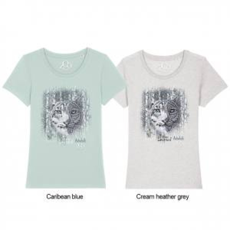 T-shirt femme premium bio Panth&egrave;re des Neiges Native Tribes + transfert Col Zoo d&rsquo;Amiens Cream Heather Grey XS