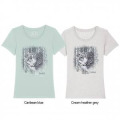 T-shirt femme premium bio Panthère des Neiges Native Tribes + transfert Col Zoo d’Amiens Cream Heath