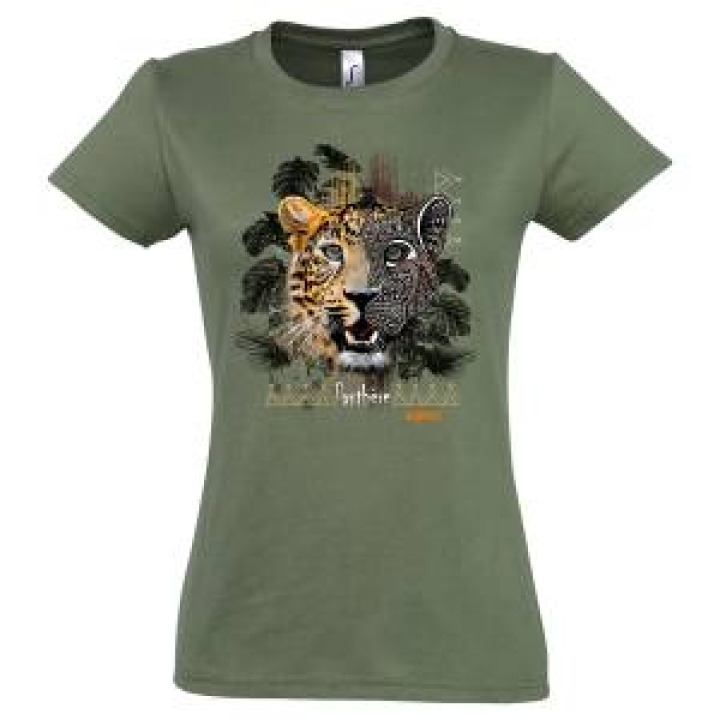 Tshirt femme premium bio Panthère Native Tribes Bioparc  transfert Col Bioparc Mid Heather Khaki M