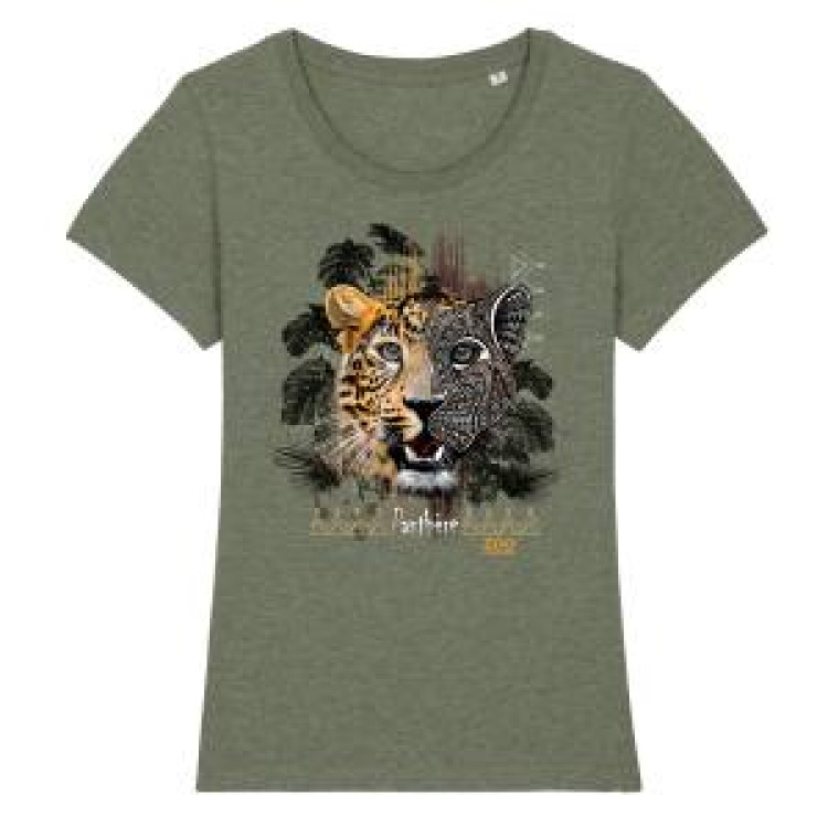 T-shirt femme premium bio Panth&egrave;re Native Tribes Zoo de Jurques Heather Sand L
