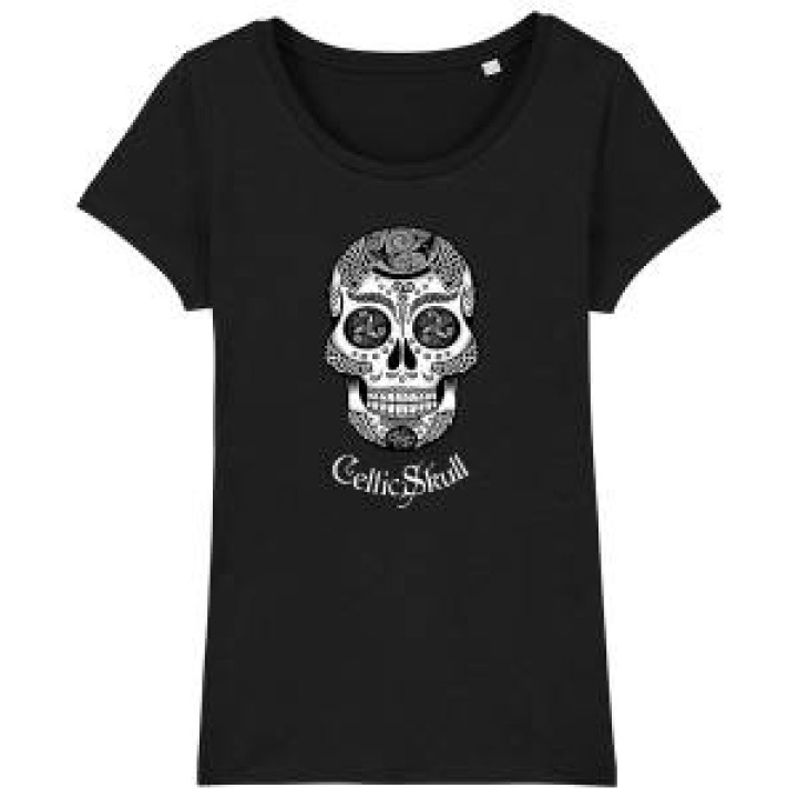 Tshirt femme premium bio Tête de Mort Celtic Skull Black XS