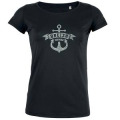 T-shirt femme premium bio Transfert Paillette Argent Ancre Breizh Woman Black XS