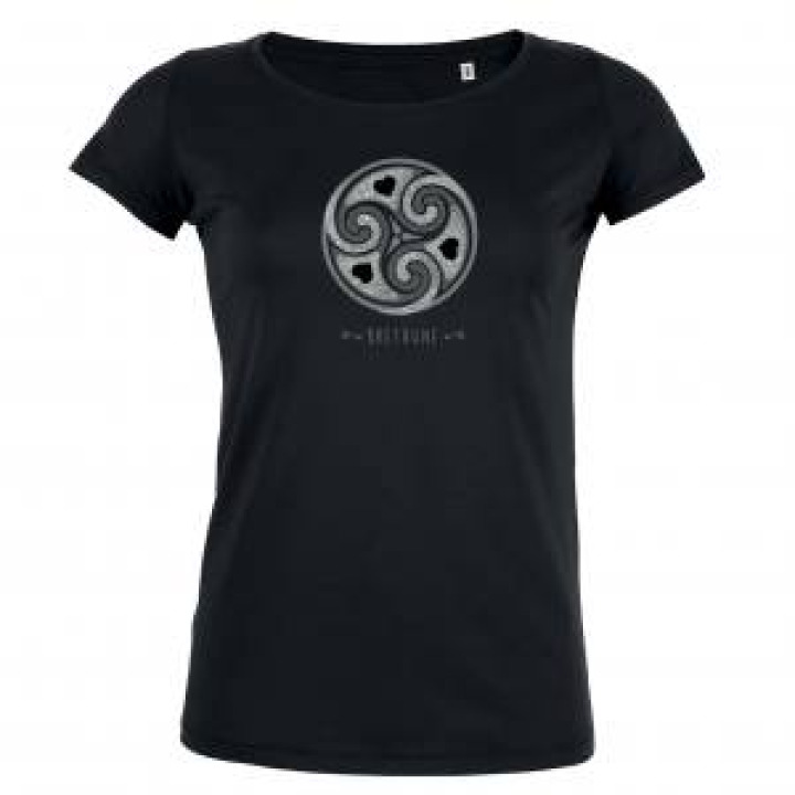 Tshirt femme premium bio Triskel Cœurs  transfert Paillette Argent Black XS