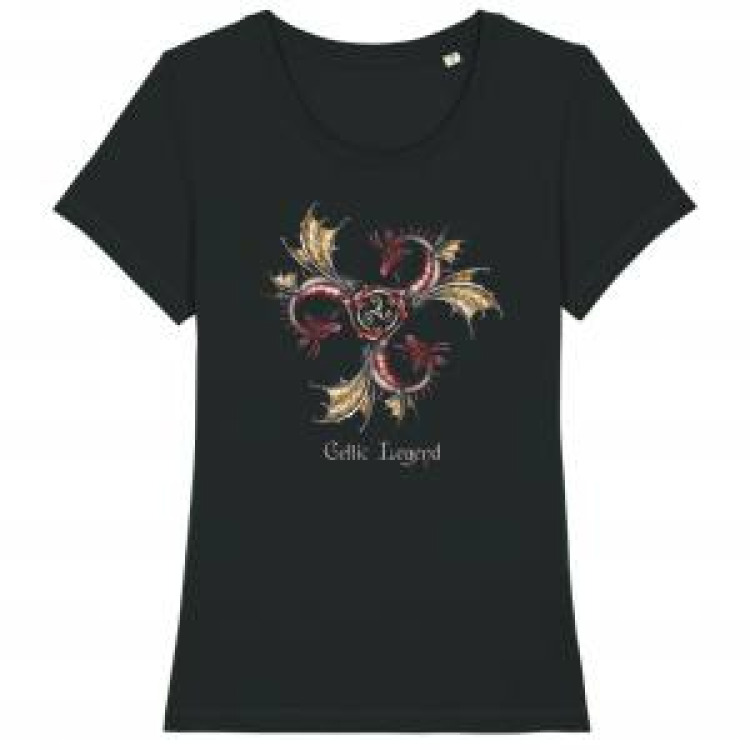 T-shirt femme premium bio Triskell 3 Dragons (Bc1021) Black S