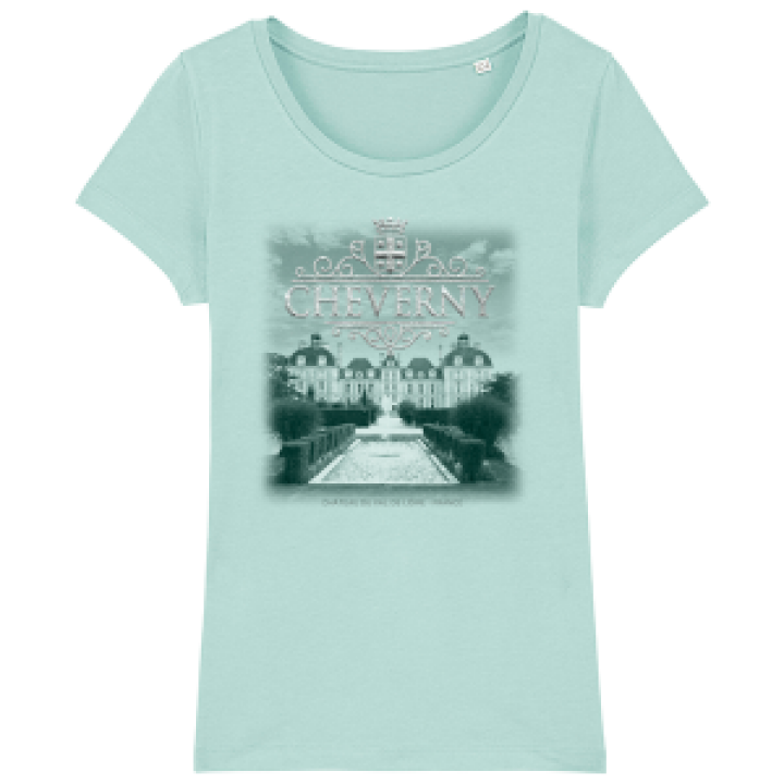 Tshirt femme premium bio Vue du Château  transfert Paillette Cheverny Caribbean Blue XS