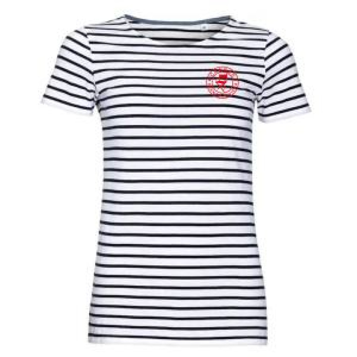 Tshirt femme rayé E1334 Ref 35904 pocket Chaise Cercle Cannes French Riviera French Marine  Blanc