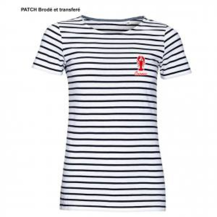 Tshirt femme rayé Transfert Homard pocket  Carnac French Marine  Blanc S