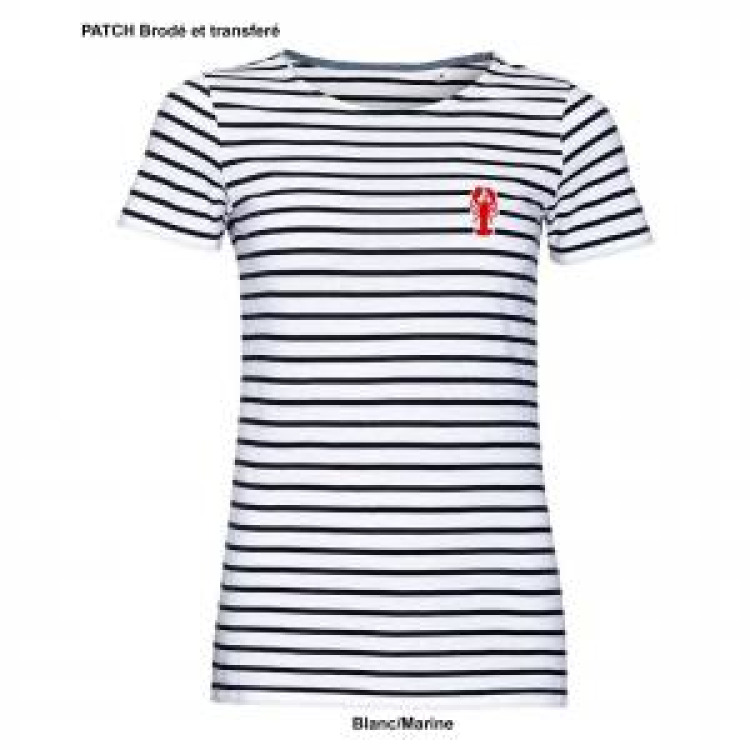 T-shirt femme ray&eacute; Transfert Homard pocket French Marine / Blanc XS