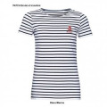 T-shirt femme ray&eacute; Transfert Patch Ancre + Bretagne French Marine / Blanc XS
