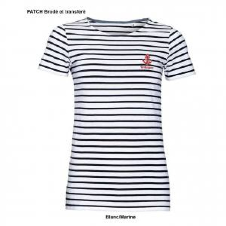 Tshirt femme rayé Transfert Patch Ancre  Bretagne French Marine  Blanc S