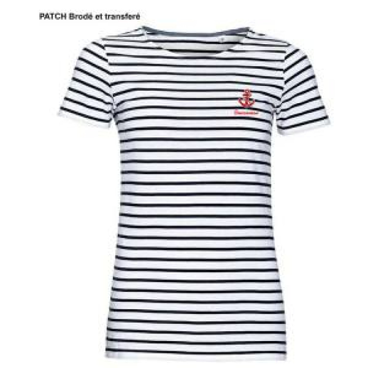 T-shirt femme ray&eacute; Transfert Patch Ancre + Concarneau French Marine / Blanc L