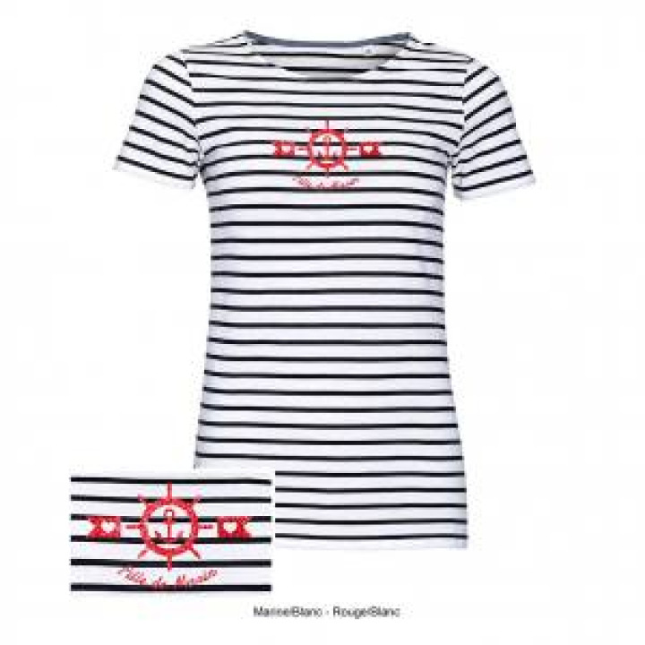 Tshirt femme rayé Transfert Rouge Barre à Roue Ancre Fille de Marin French Marine  Blanc XS