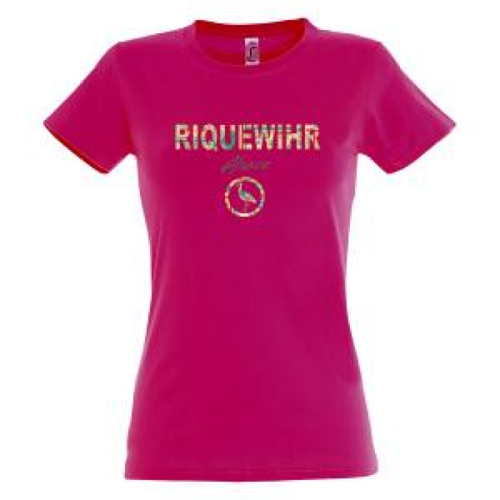 Tshirt femme Riquewihr Alsace Cigogne dans Cercle Fuschia S