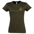 T-shirt femme Saint Tropez (Le Clocher) French Riviera (Orange sur T-shirt Army/ Marine sur T-shirt 