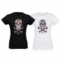 T-shirt femme T&ecirc;te de Mort + Os Life Is Sugar Noir Profond S