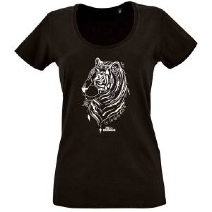 Tshirt femme Tête de Tigre Brillance Maharaja Zoo de la Bourbansais  transfert Strass Noir Profond