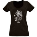 T-shirt femme Tête de Tigre Brillance Maharaja Zoo de la Bourbansais + transfert Strass Noir Profond