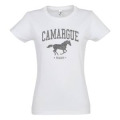 T-shirt femme Transfert Paillette Camargue Cheval Au Galop Version Argent Noir Profond S