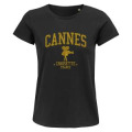 T-shirt femme Transfert Paillette Cannes Camera Croisette France Version Or Noir Profond S