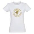 T-shirt femme Transfert Paillette Chaise Cannes French Riviera dans un Cercle Version Or Blanc S