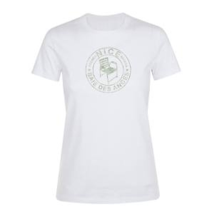 Tshirt femme Transfert Paillette Chaise Nice Baie des Anges dans un Cercle Version Argent Noir Profond S