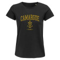 T-shirt femme Transfert Paillette (En Or sur T-shirt Noir) Camargue Croix Noir Profond S
