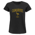 T-shirt femme Transfert Paillette (En Or sur T-shirt Noir) Camargue Flamant Noir Profond S
