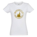 T-shirt femme Transfert Paillette Marseille Notre Dame de la Garde M&eacute;diterran&eacute;e dans un Cercle (Version Or) Noir Profond S