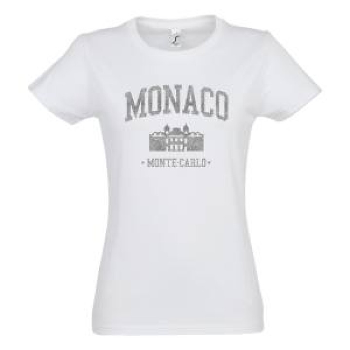 Tshirt femme Transfert Paillette Monaco Palais Princier Monte Carlo En Or sur les Tshirt Noir et Blanc Blanc S