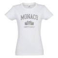 T-shirt femme Transfert Paillette Monaco Palais Princier Monte Carlo (En Or sur les T-shirt Noir et Blanc) Noir Profond S
