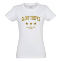 T-shirt femme Transfert Paillette Saint Tropez Trois Etoiles Place des Lices France Version Or Noir 