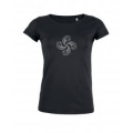 T-shirt femme Transfert paillettes Argent Croix Basque Noir Profond S