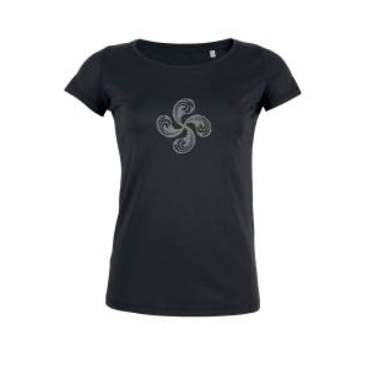 Tshirt femme Transfert paillettes Argent Croix Basque Black M