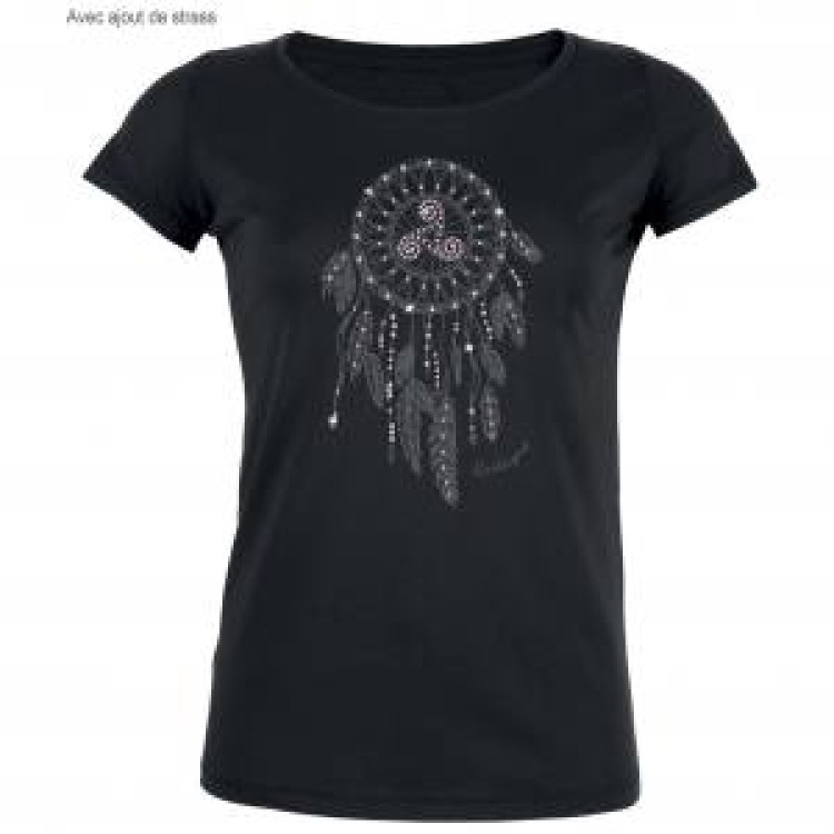 T-shirt fillette Attrape-r&ecirc;ves + Strass Noir Profond 2 ans