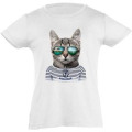 T-shirt fillette Chat Lunette Arcachon Blanc 2 ans