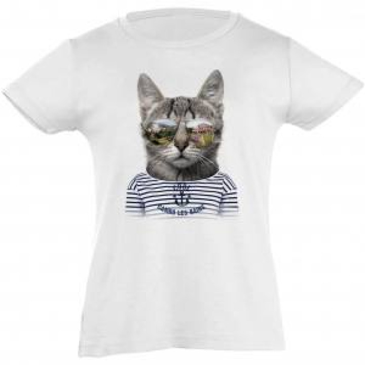 Tshirt fillette Chat Lunettes Cambo les Bains Blanc 2 ans
