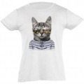 T-shirt fillette Chat Lunettes Cambo les Bains Blanc 2 ans
