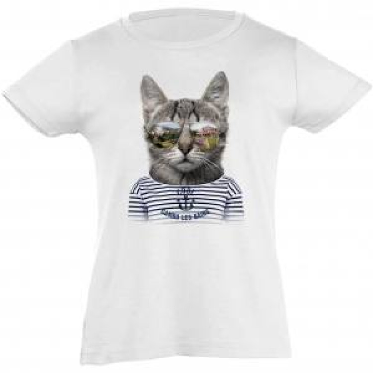 T-shirt fillette Chat Lunettes Cambo les Bains Blanc 4 ans