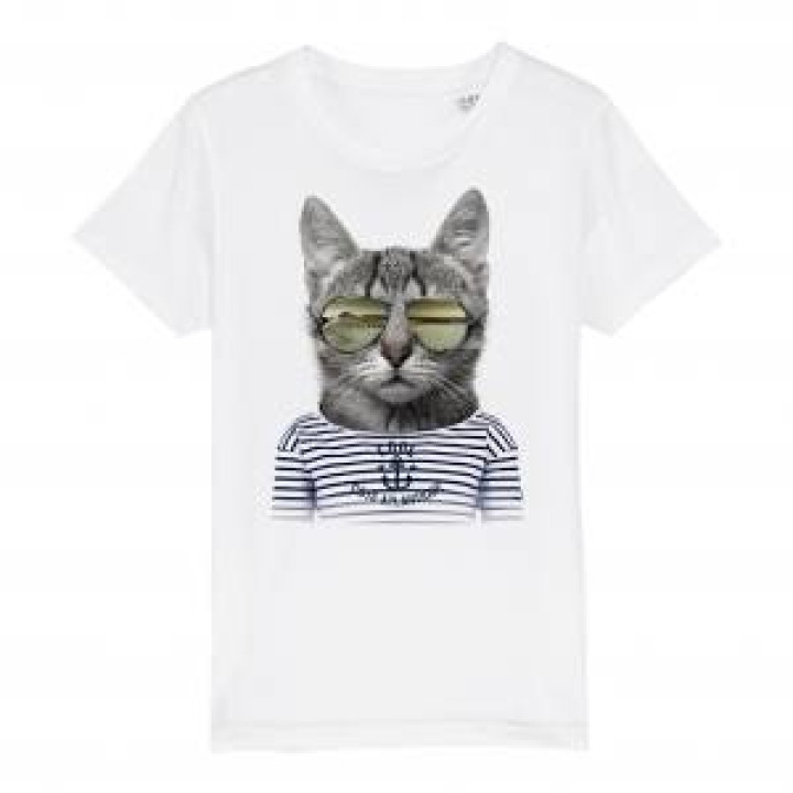 Tshirt fillette Chat Lunettes Côte Atlantique Blanc 4 ans