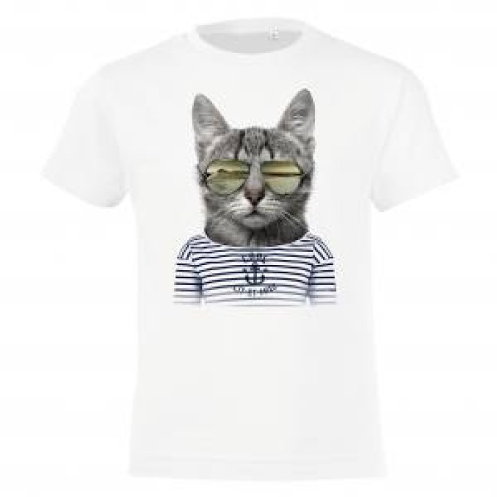 Tshirt fillette Chat Lunettes Côte Atlantique LitEtMixe Blanc 4 ans