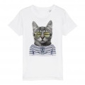 T-shirt fillette Chat Lunettes Côte Atlantique Blanc 4 ans