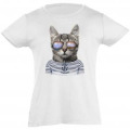 T-shirt fillette Chat Lunettes Hendaye Blanc 2 ans