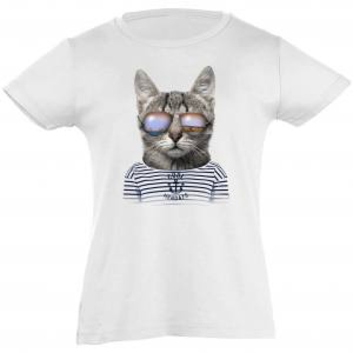 Tshirt fillette Chat Lunettes Hendaye Blanc 4 ans